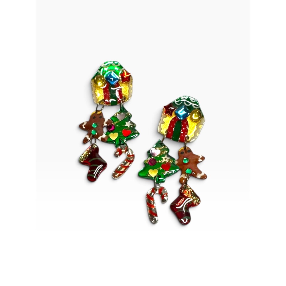 Kitschy Christmas Gingerbread House Drop Earrings Multicolor Statement